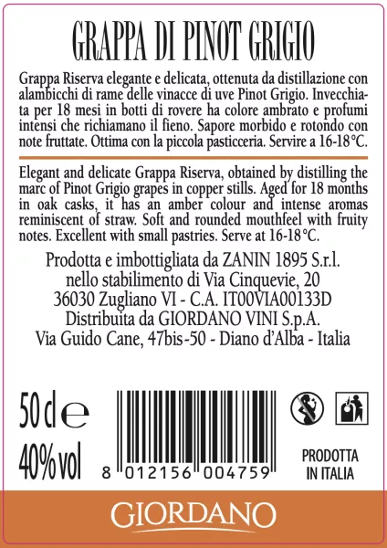 Grappa di Pinot Grigio Riserva | Wines | Giordano Vini